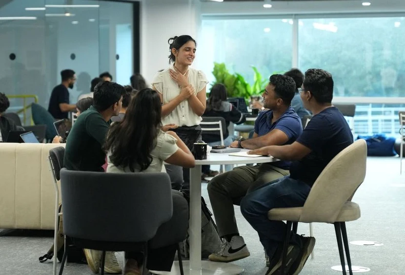 Ascend-age students talking in the Mesa lounge