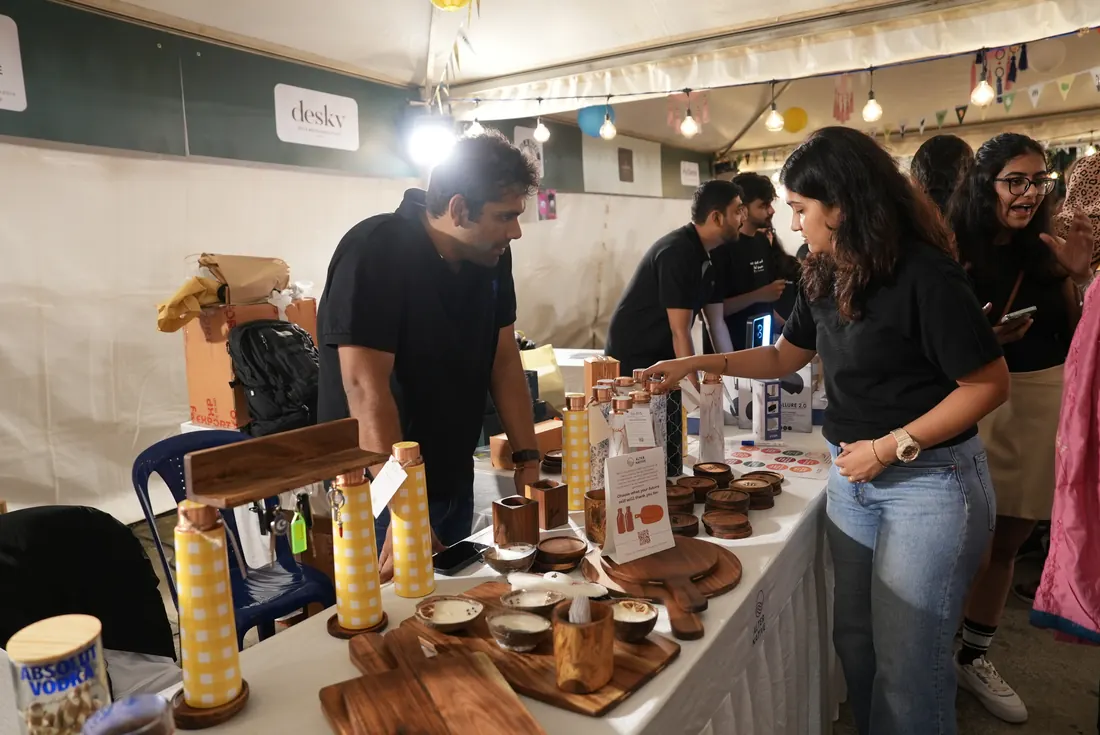 Entrepreneurs meeting customers at an event