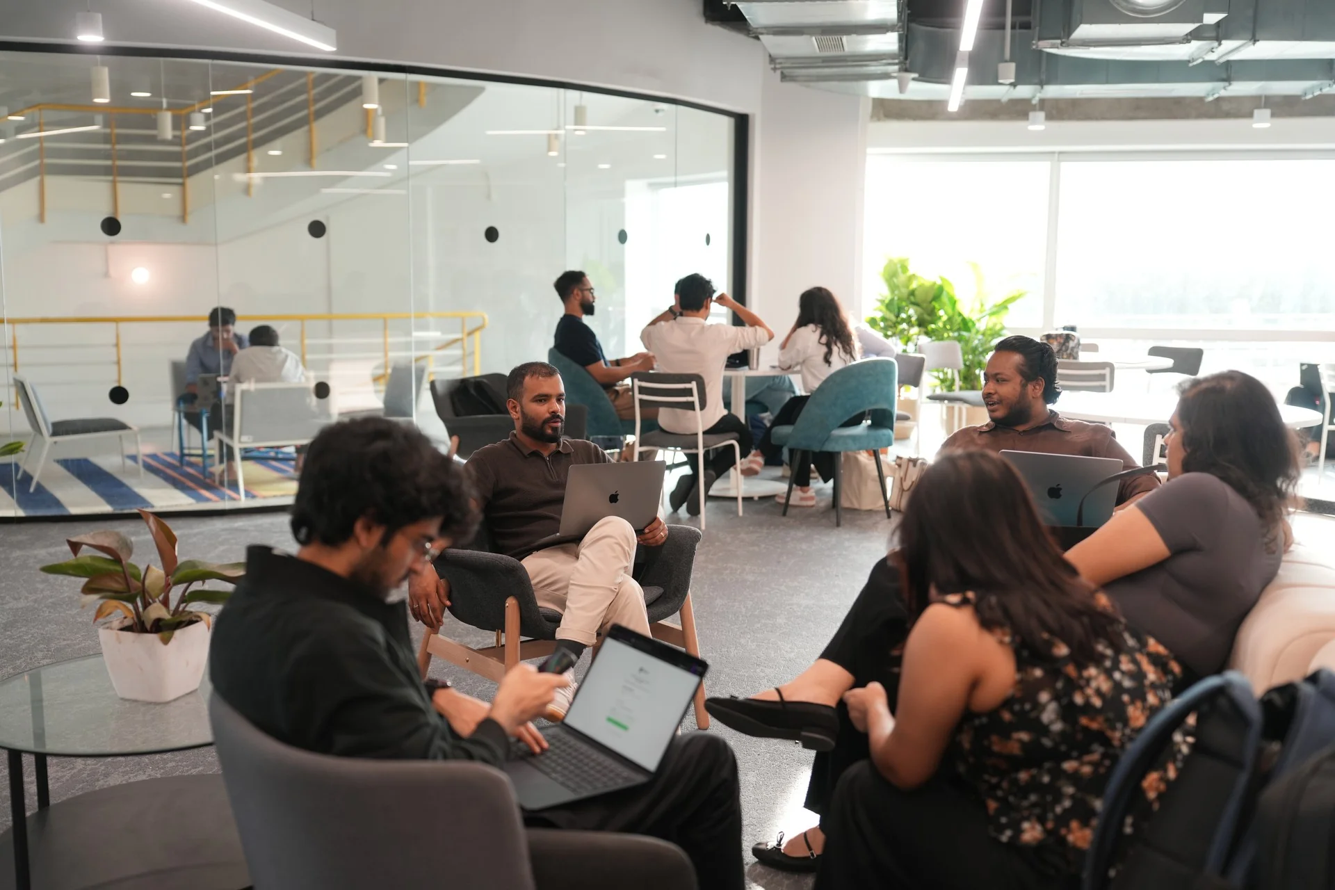 Students gathered in groups across the common area